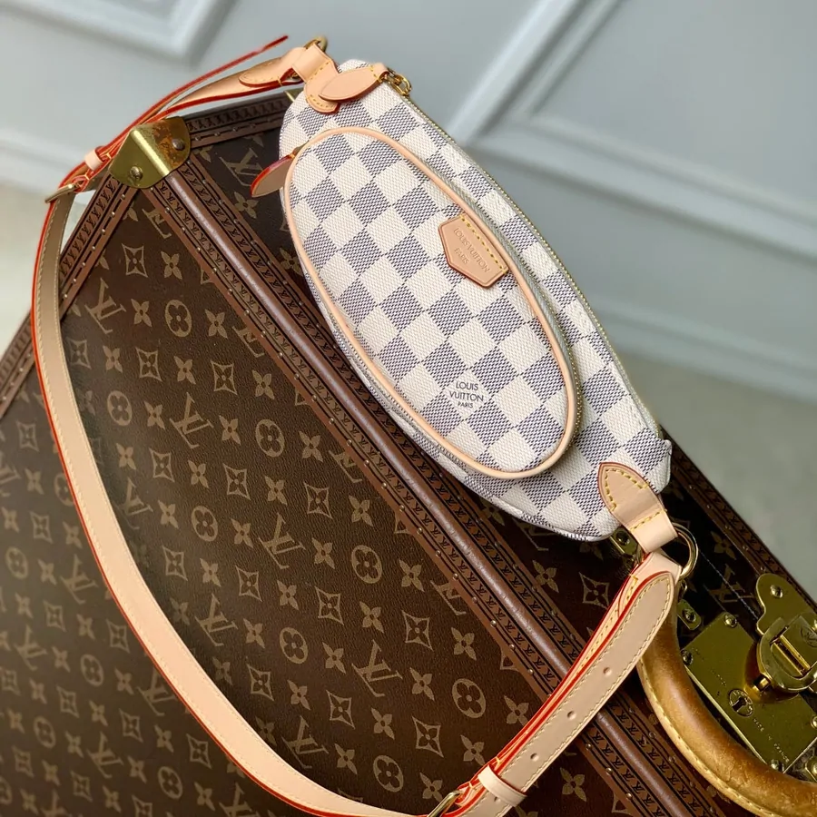 LV Keepit Bumbag 29 in White Grey Checkerboard Pattern Damier Azur Coated Canvas