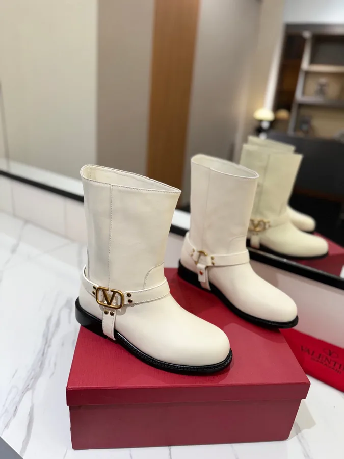 Valentino Women White Leather Mid-Calf Boots