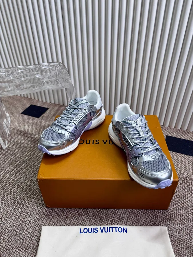 LV Women Silver Mesh And Leather Sneakers