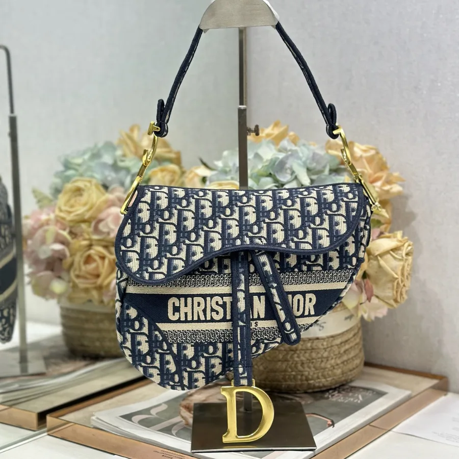 Christian Dior Saddle Bag in Blue Dior Oblique Jacquard