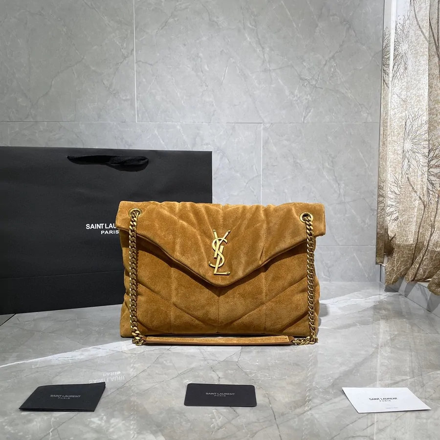 SAINT LAURENT Puffer Toy quilted leather-trimmed suede shoulder bag