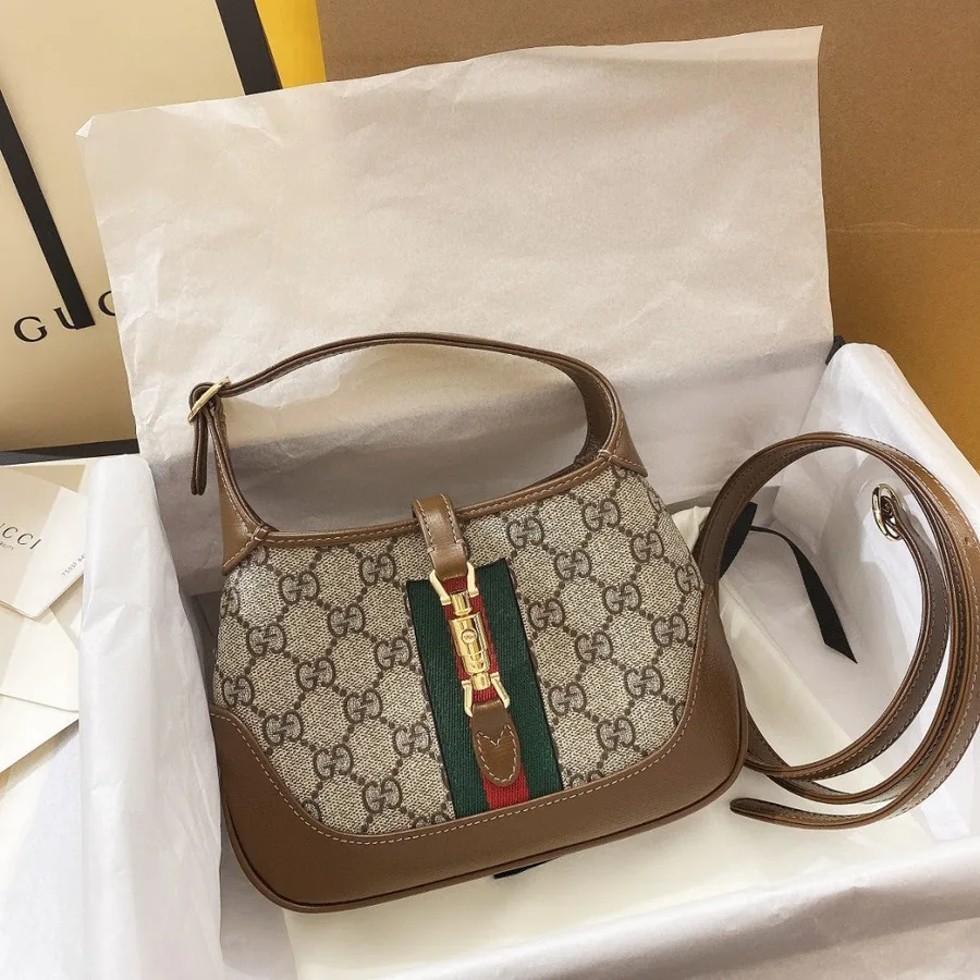 Jackie 1961 Small 28 Shoulder Bag in Beige Canvas and Brown Calfskin