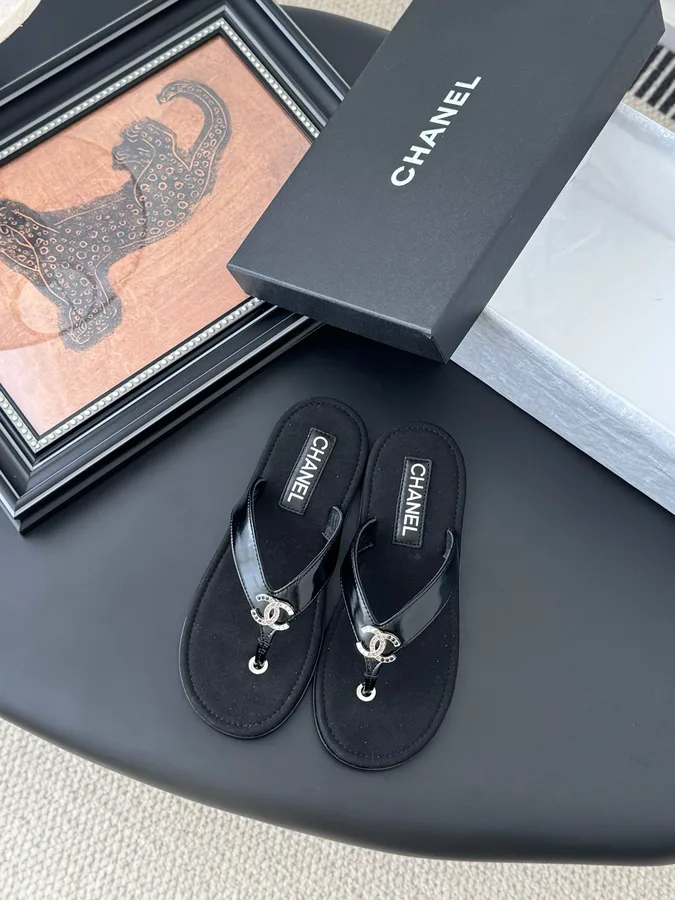 Chanel Women Black Patent Leather Sandals