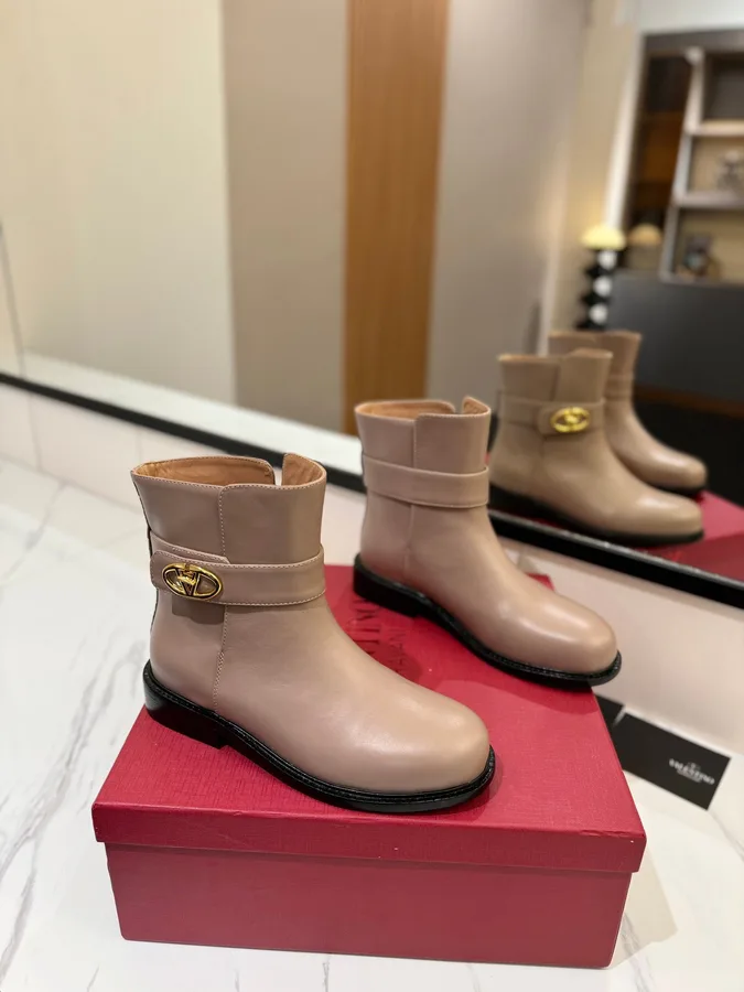 Valentino Women Beige Leather Ankle Boots