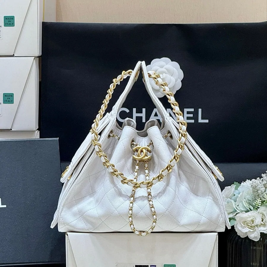 Chanel 25 Handbag in White 30 Gold Hardware