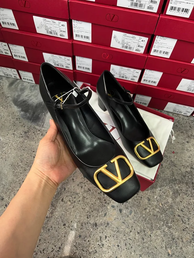 Valentino Women Black Leather Heels