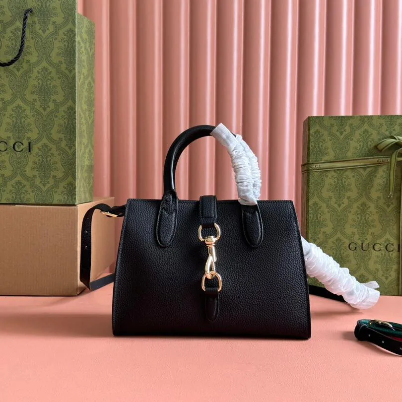 Jackie Small Tote Bag 24 in Black Calfskin Gold Hardware