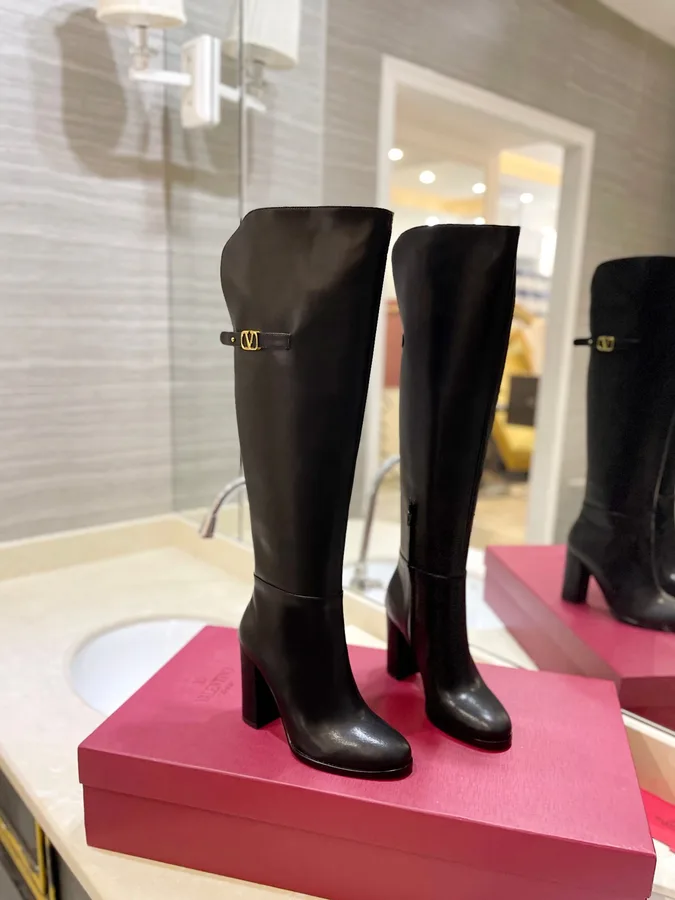 Valentino Women Black Leather High Heel Boots