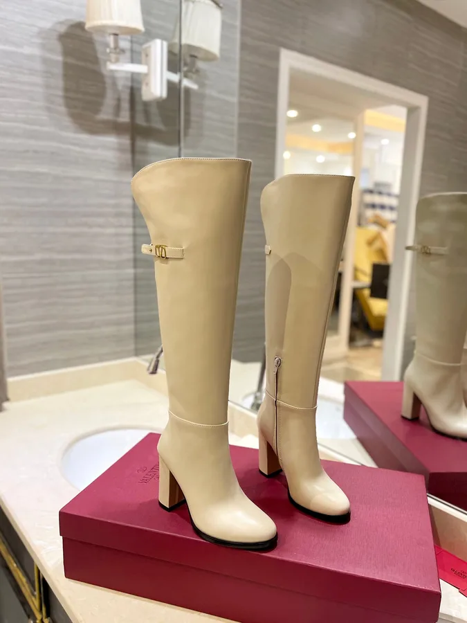 Valentino Women Beige Leather Knee-High Boots