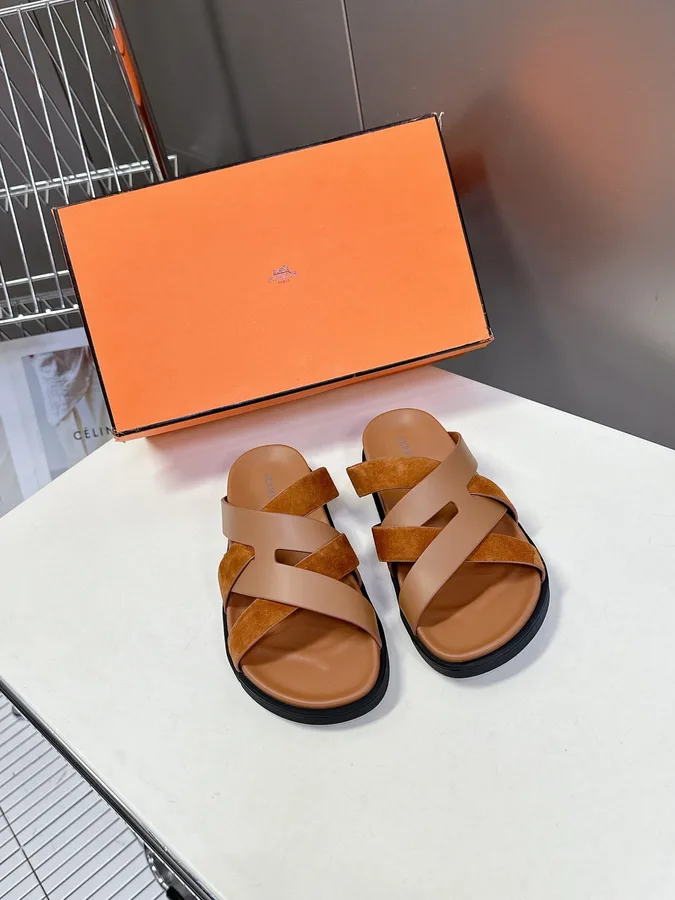 Hermes Women Brown Suede Leather Sandals