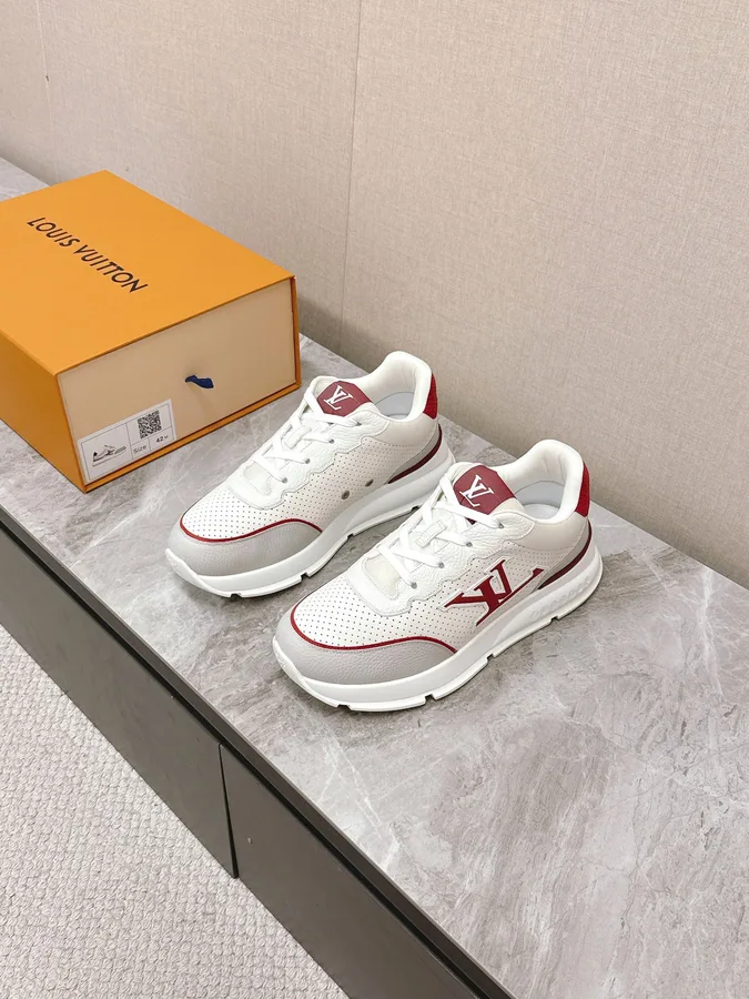 LV Women White Leather Red Accent Sneakers