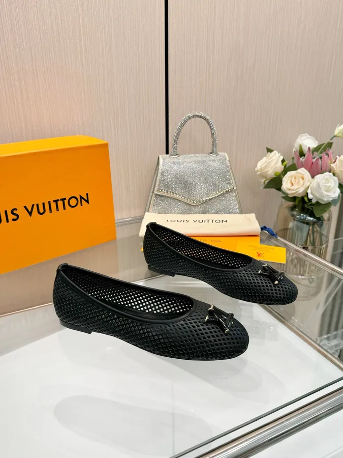 LV Women Black Mesh Ballet Flats