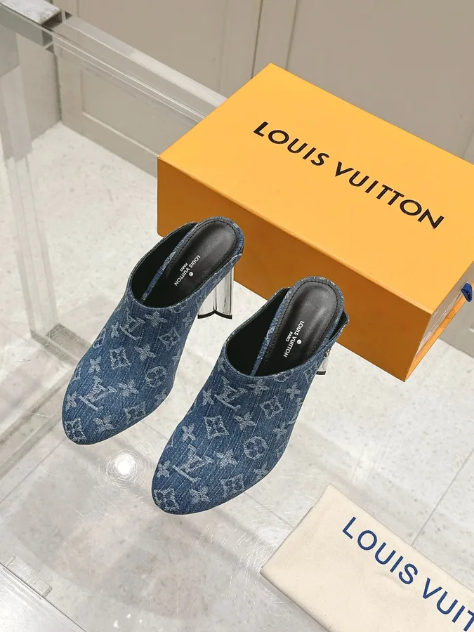 LV Women Blue Denim Mules