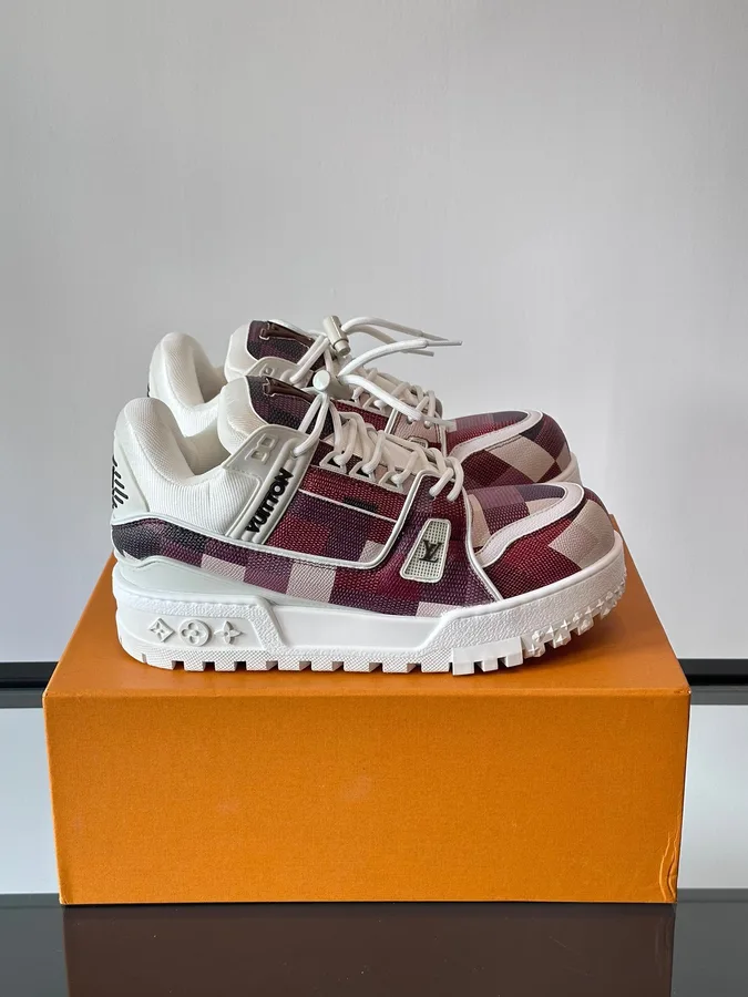 LV Men Burgundy Canvas White Leather Sneakers