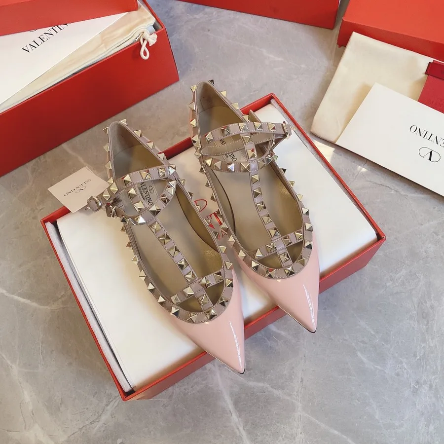 Valentino Women Pink Patent Leather Studded Flats