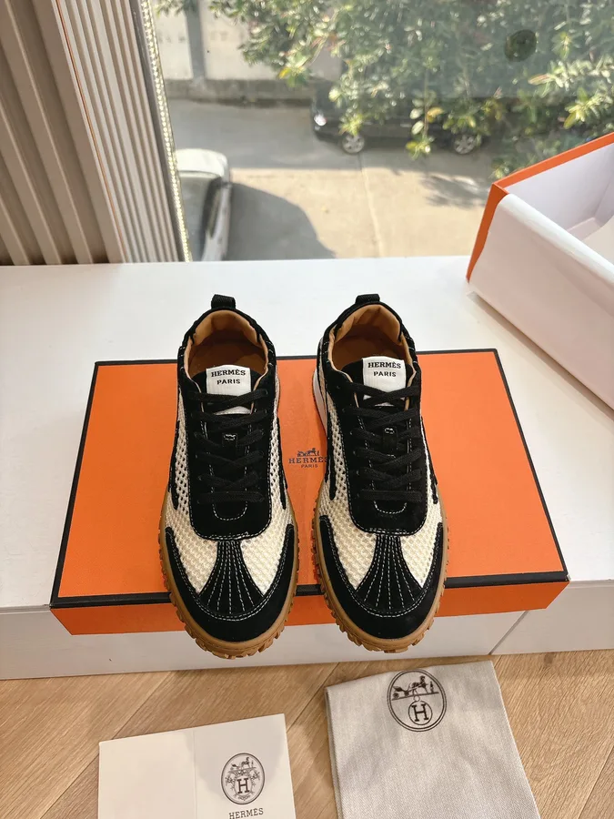 Hermes Women Black And White Mesh Sneakers