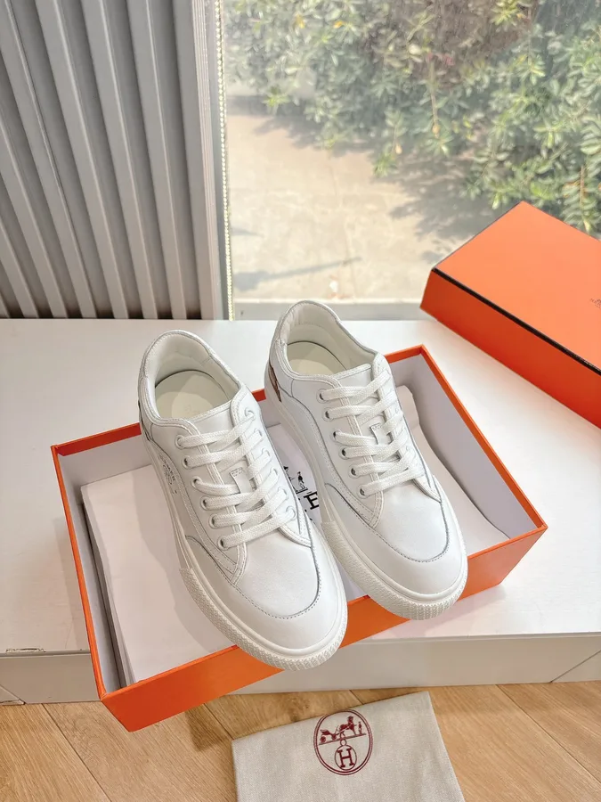Hermes Women White Leather Sneakers