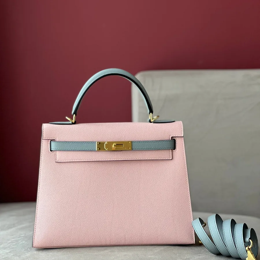 HN 25 Rose Sakura & Gris Perle Chèvre Epsom Leather Gold Hardware