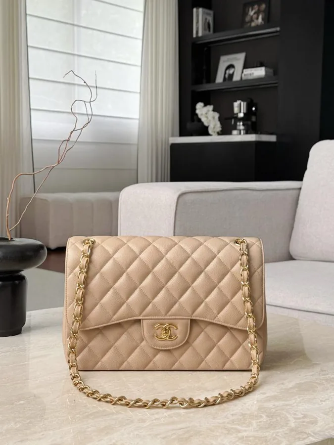 Chanel Classic Flap Jumbo Beige Gold Hardware