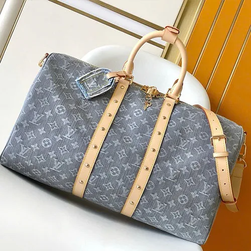 Louis Vuitton LV Keepall Denim bandouliere 55 Grey
