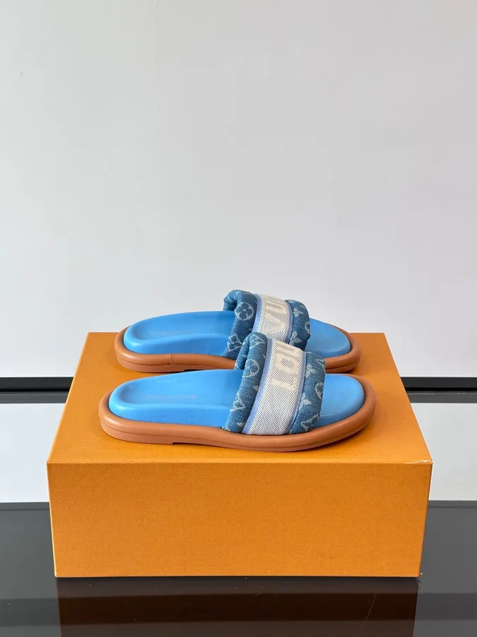 LV Men Blue Denim Canvas Slides
