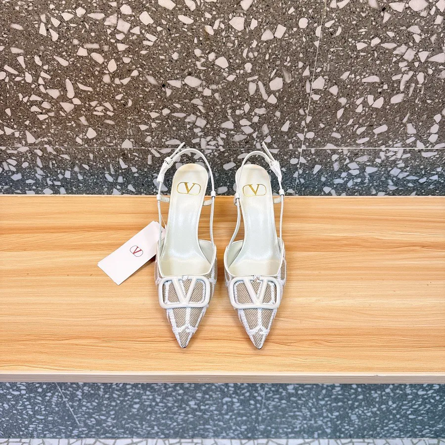 Valentino Women White Mesh Slingback Pumps