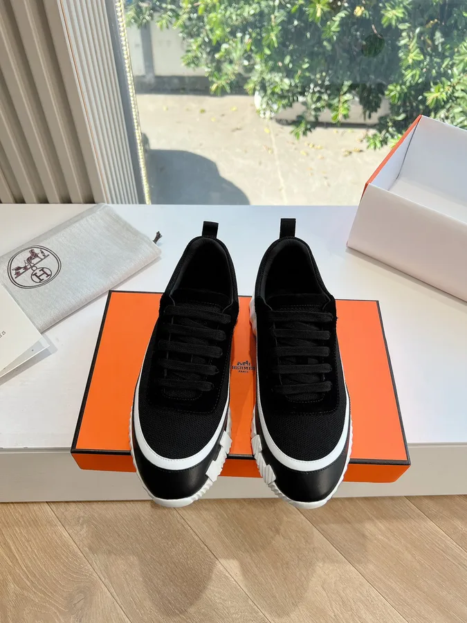 Hermes Women Black Mesh And Leather Sneakers