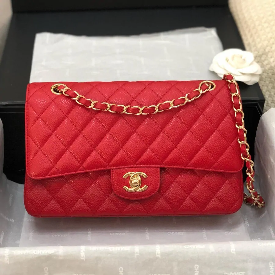 Flap Bag Medium 25cm Red Caviar Gold Hardware