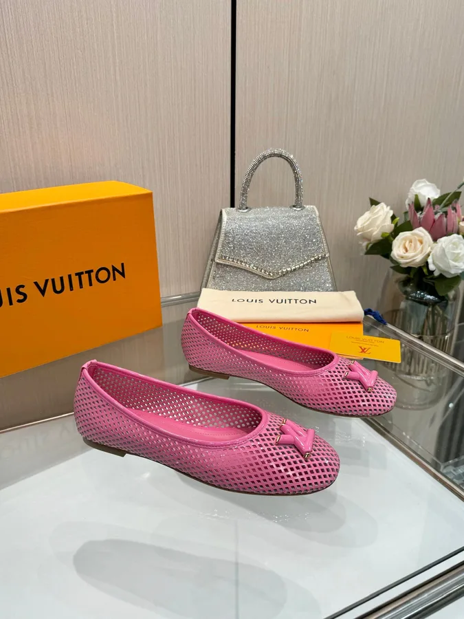 LV Women Pink Mesh Leather Ballet Flats