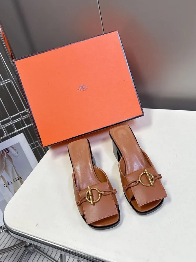 Hermes Women Brown Leather Heels