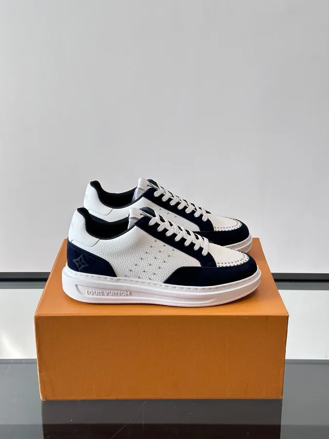 LV Men White Leather Suede Sneakers