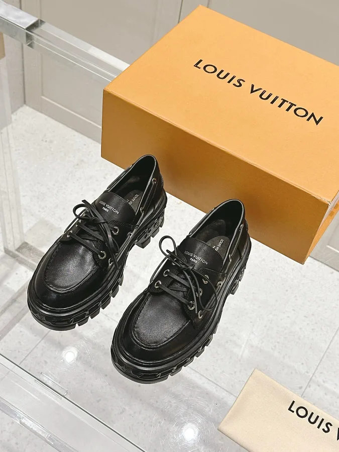 LV Women Black Leather Chunky Loafers