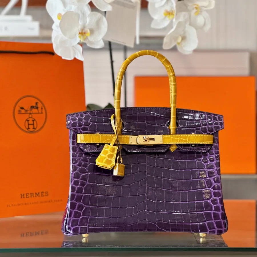 HN 30 Purple/Gold Genuine Crocodile Leather Gold Hardware – Custom Made