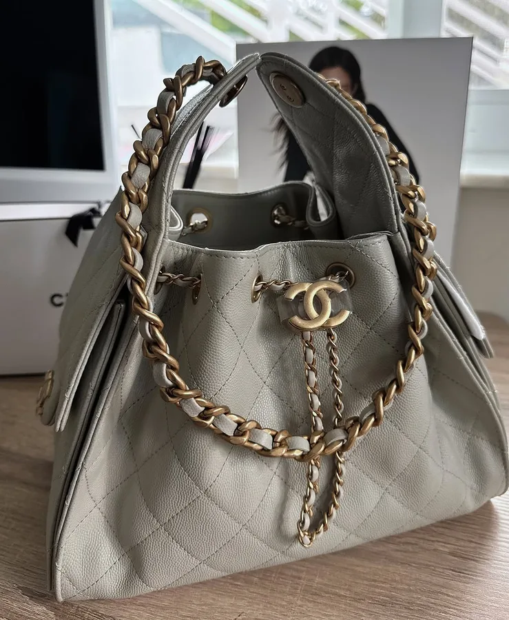 Chanel Small 25 Grey with Gold Hardware
