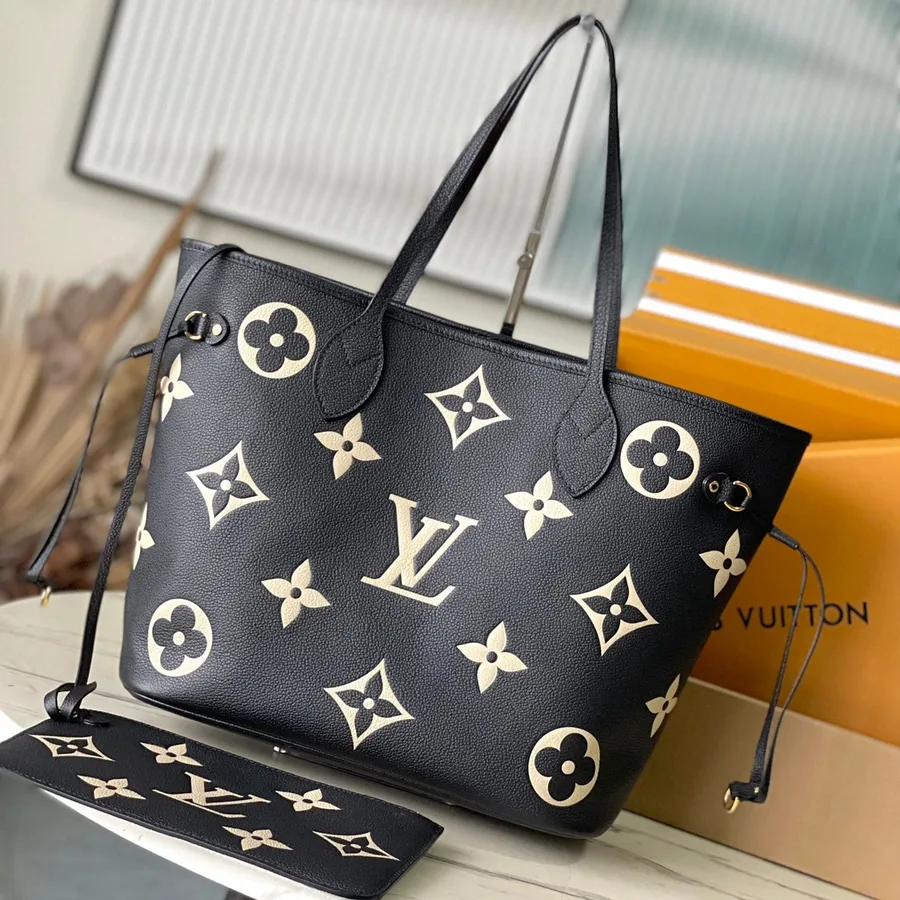LV Neverfull MM in Black Cream Monogram Empreinte Leather