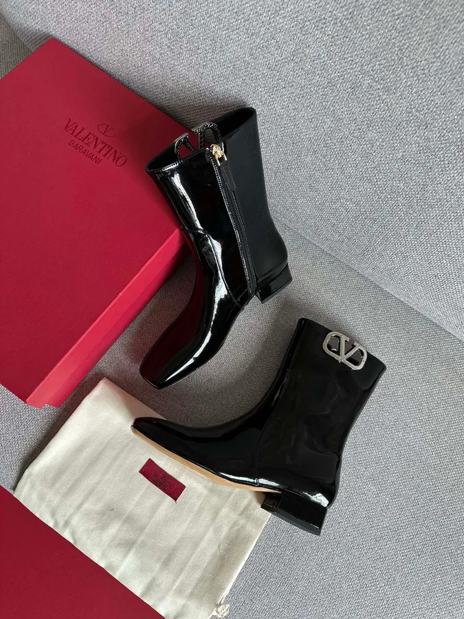 Valentino Women Black Patent Leather Boots