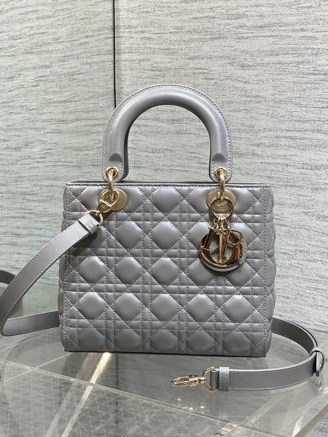 Dior Medium Lady in Grey Gold Hardware