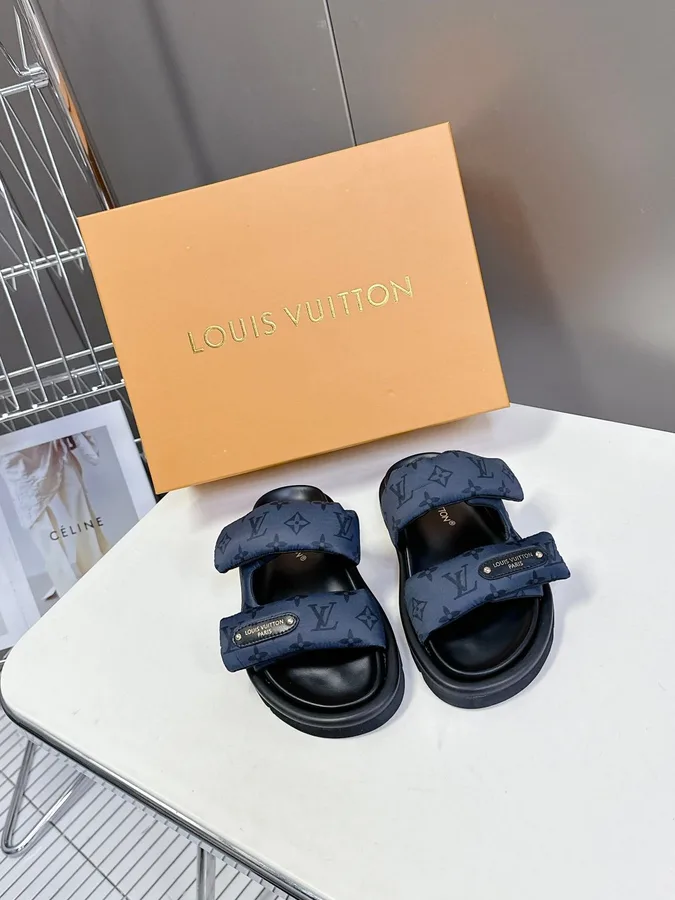LV Women Blue Fabric Leather Sandals