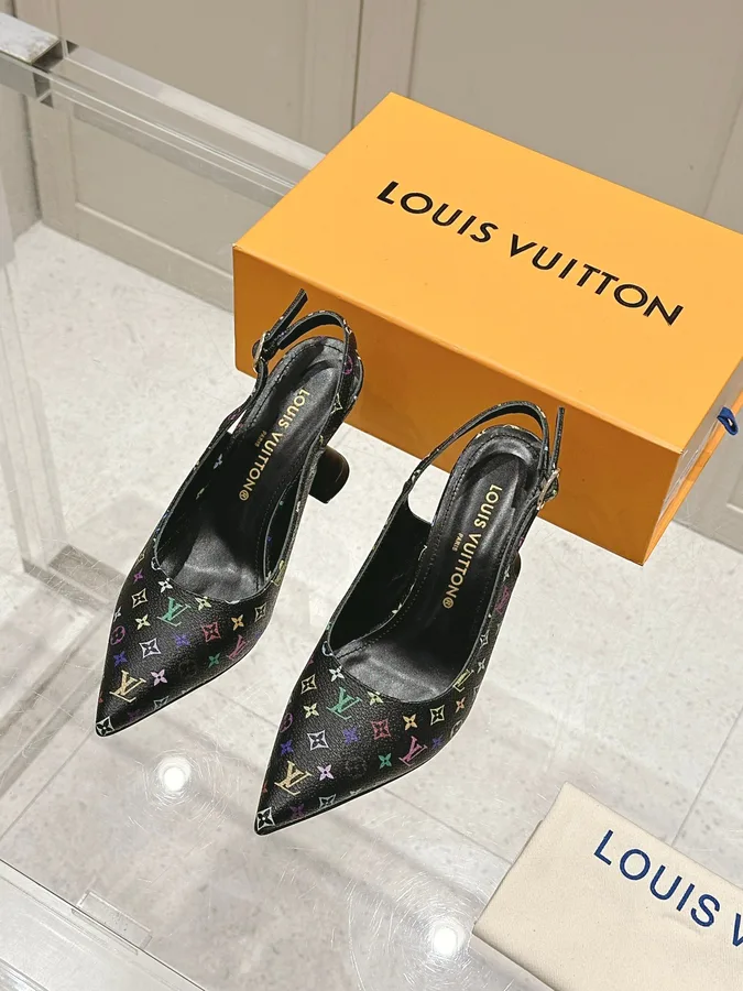 LV Women Black Patterned Leather Heels