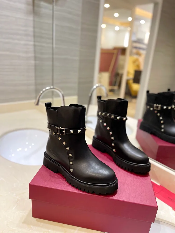 Valentino Women Black Leather Studded Boots