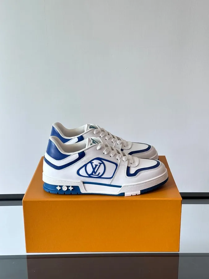 LV Men White Blue Leather Sneakers