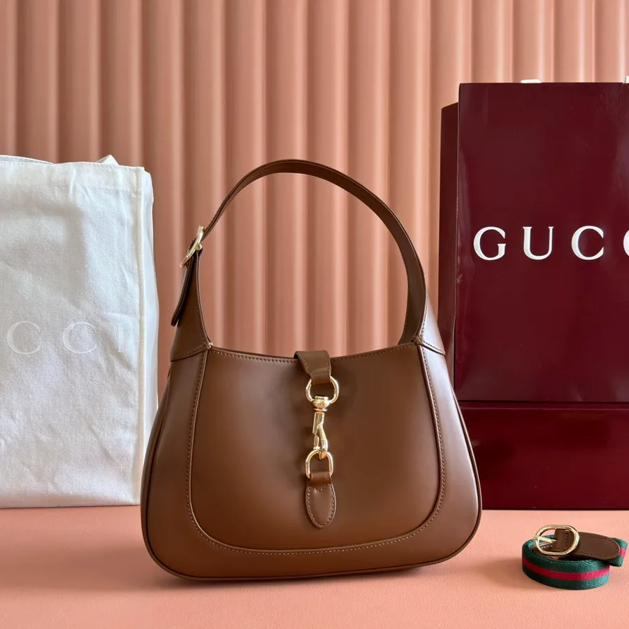 Jackie Small Shoulder Bag 27 in Tawny Brown Calfskin Gold Hardware