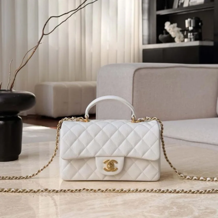 Chanel Small Classic Flap Top Handle White
