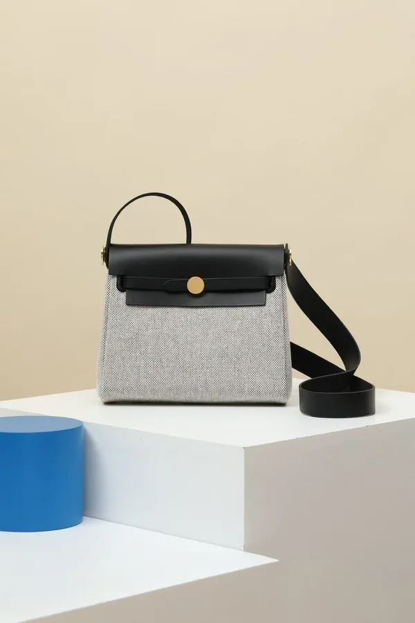 HN Herbag Mini in Ecru/Black gold hardware