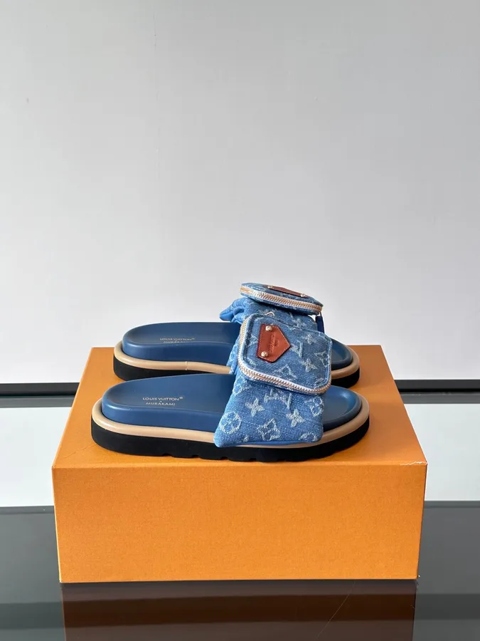 LV Men Blue Denim Slides