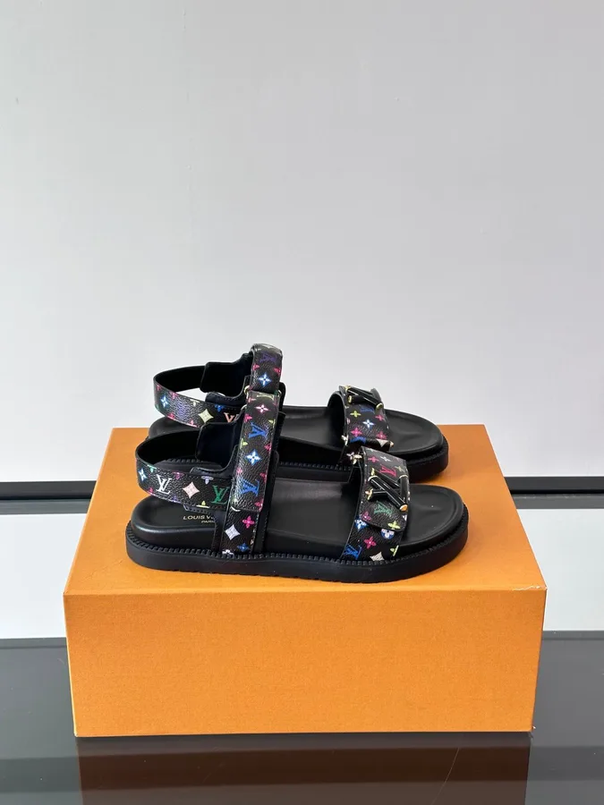 LV Men Black Multicolor Leather Sandals