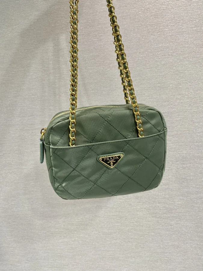 Quilted Hobo Bag 19 in Pickle Green Handmade Nylon Gold Hardware