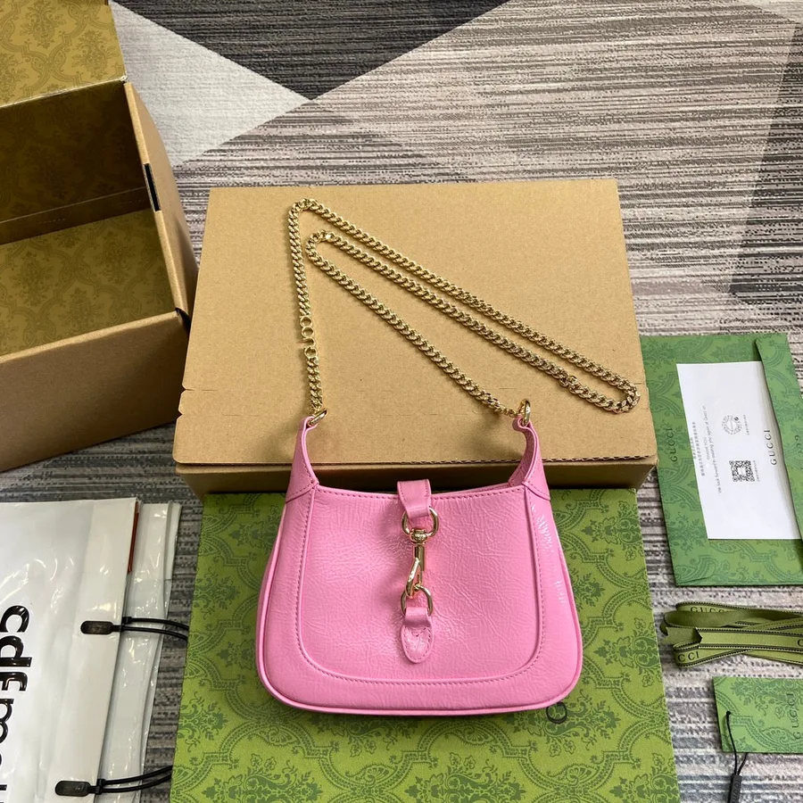 Jackie Notte Mini Bag 19 in Pink Cracked Lacquer Calfskin Gold Hardware