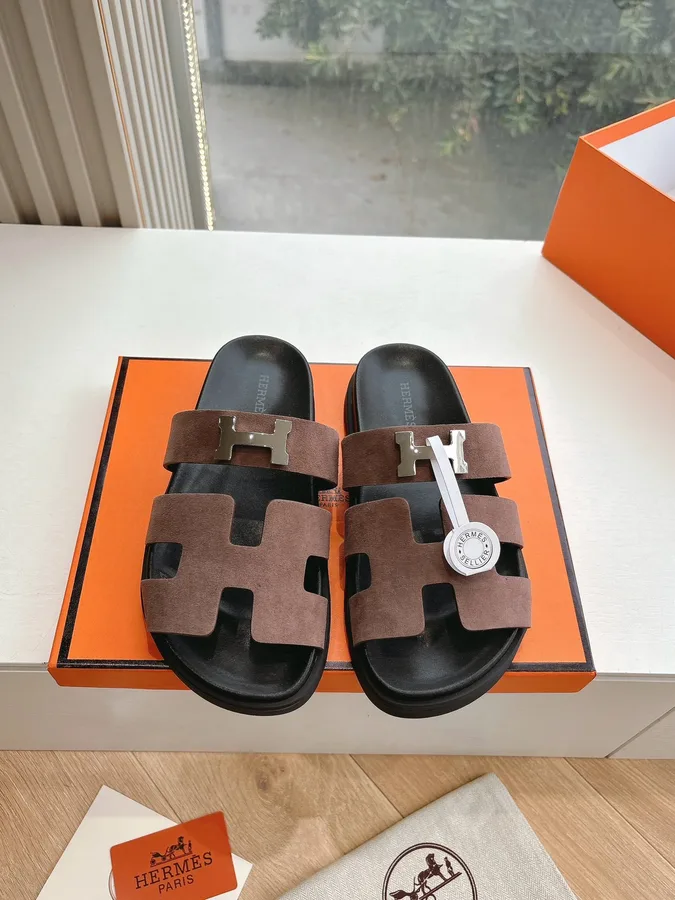Hermes Women Brown Suede Sandals