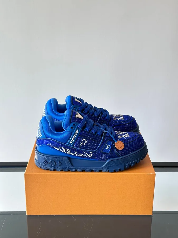 LV Men Blue Fabric Embellished Sneakers